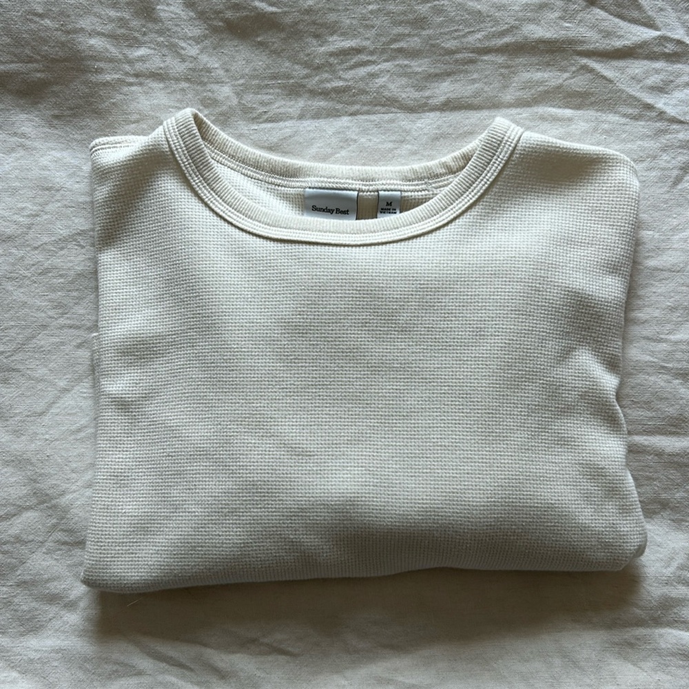✨ TNA SUNDAY BEST CROPPED WAFFLE LONG SLEEVE TOP IN CREAM SZ M